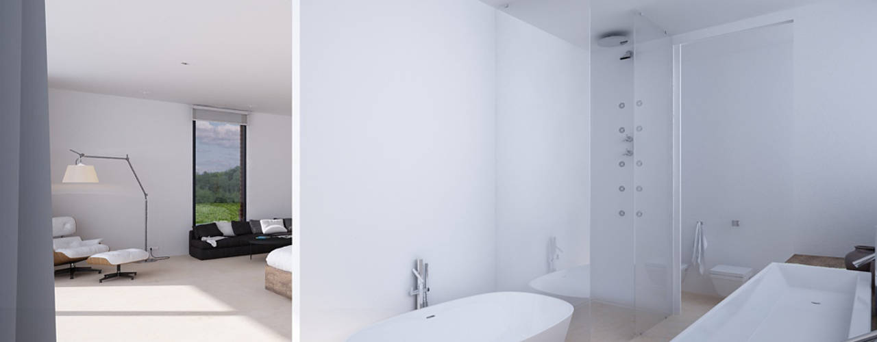 Una Residencia Minimalista y Moderna con una gran Piscina, DUE Architecture & Design DUE Architecture & Design Modern Banyo