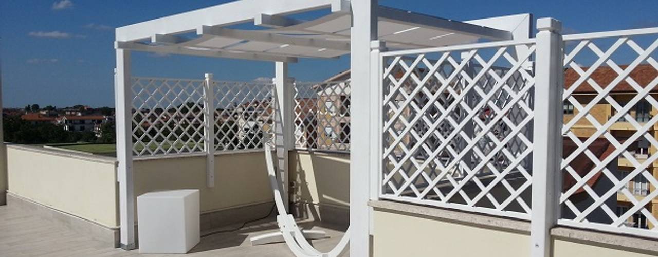 Gazebo con teli, RicreArt - Italmaxitetto RicreArt - Italmaxitetto Balcone, Veranda & Terrazza in stile moderno