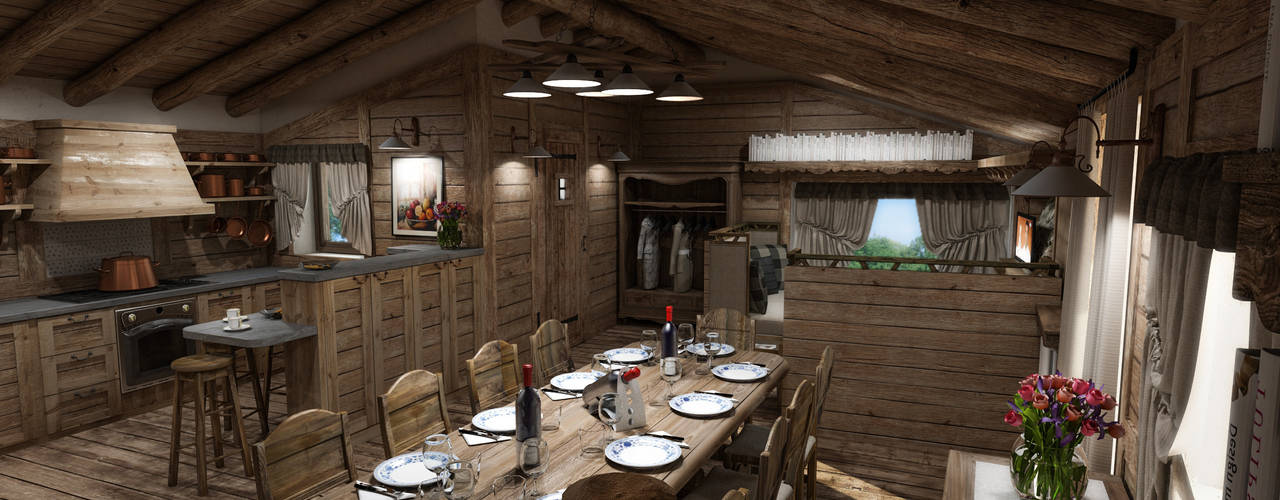 Cascina di Montagna, studiosagitair studiosagitair Ruang Makan Gaya Rustic