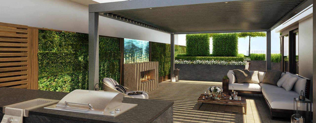 Chelsea Creek: High End Roof Terraces, Aralia Aralia Giardino moderno Ferro / Acciaio