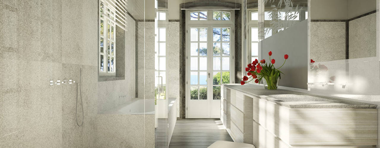 Render 3D de una casa de lujo en Saint Tropez, Francia, Berga&Gonzalez - arquitectura y render Berga&Gonzalez - arquitectura y render Klasik Banyo