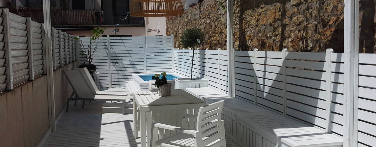 Antes y después terraza Sant Antoni de Calonge , Vicente Galve Studio Vicente Galve Studio Mediterranean style balcony, veranda & terrace