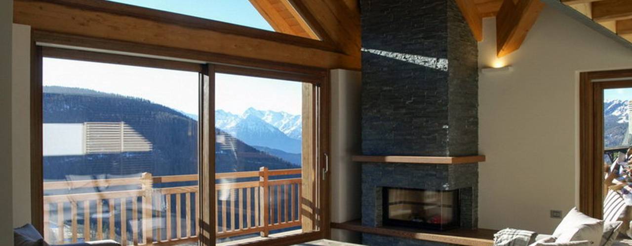 chalet in Chamois, Aosta Valley, Alps, enrico girardi architetto enrico girardi architetto 鄉村風格的走廊，走廊和樓梯