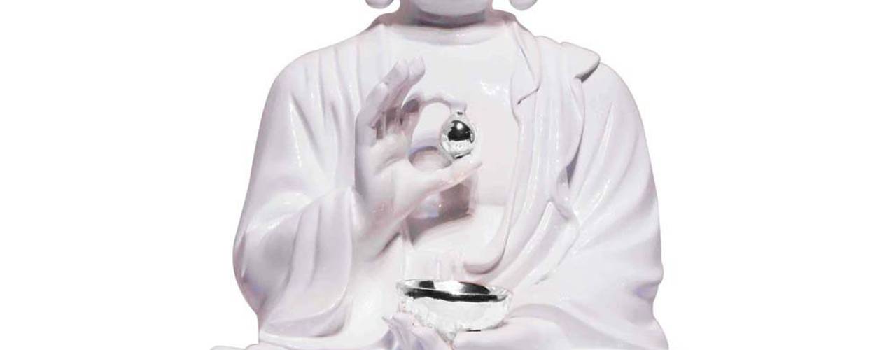 Polystone Lord Buddha Lotus Sculpture Holding Silver Alms Bowl, M4design M4design Otros espacios