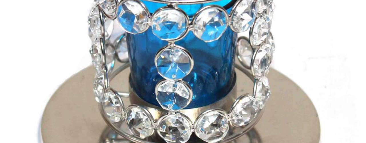 Crystal Beaded Blue Glass Tealight Candle Holder, M4design M4design Kitchen