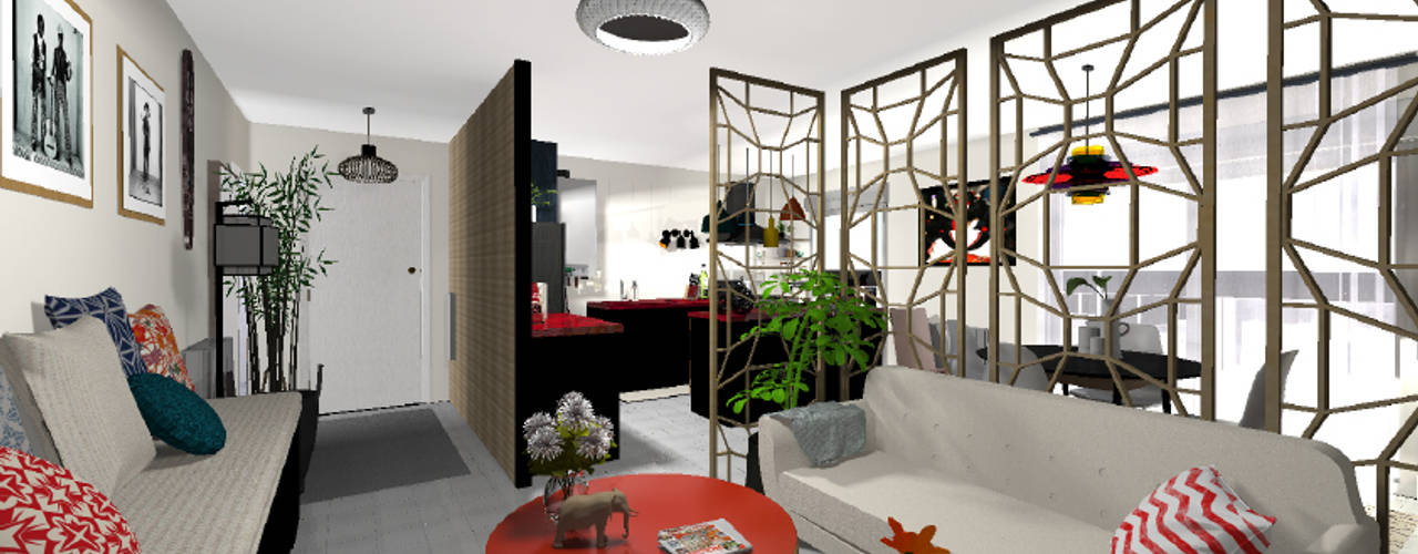 Aménagement d'un appartement de 70m2 en Isère, Sonia HADDON Interior Designer Sonia HADDON Interior Designer ห้องนั่งเล่น