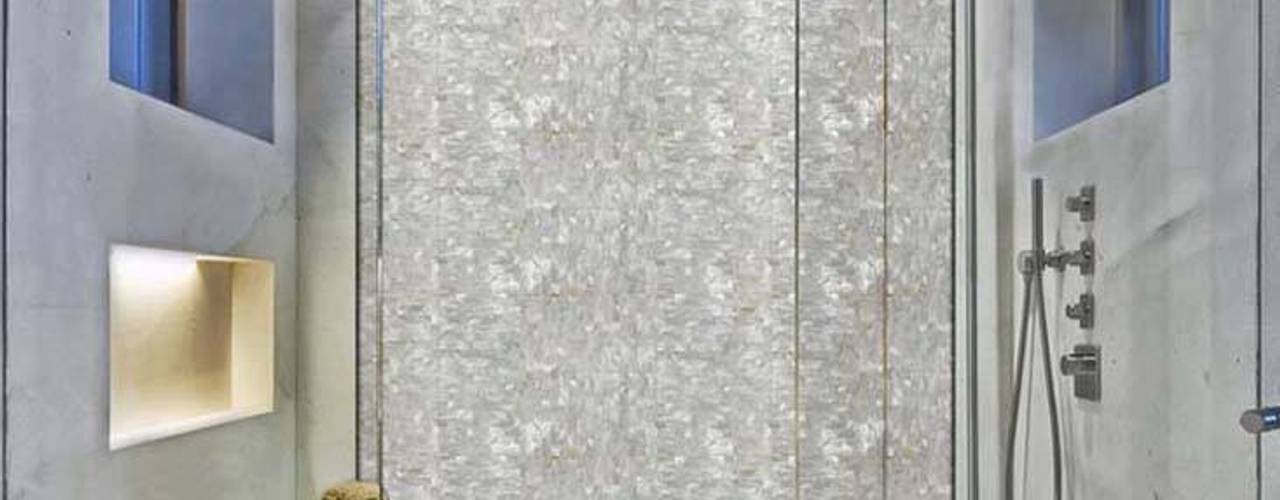 Mother Of Pearl Shower Wall, Stonesmiths - Redefining Stoneage Stonesmiths - Redefining Stoneage Kamar Mandi Modern