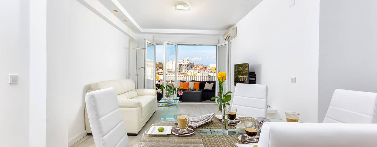 Apartamento blanco espiritual, Espacios y Luz Fotografía Espacios y Luz Fotografía ห้องนั่งเล่น