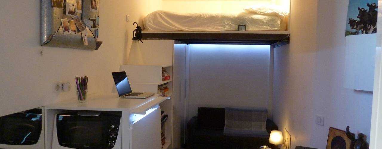 Studio de 14 m2 à Montmartre, Antinomik design Antinomik design Phòng ngủ phong cách tối giản
