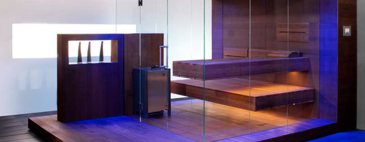 Meine Design-Sauna, corso sauna manufaktur gmbh corso sauna manufaktur gmbh Spa escandinavo Vidro Azul
