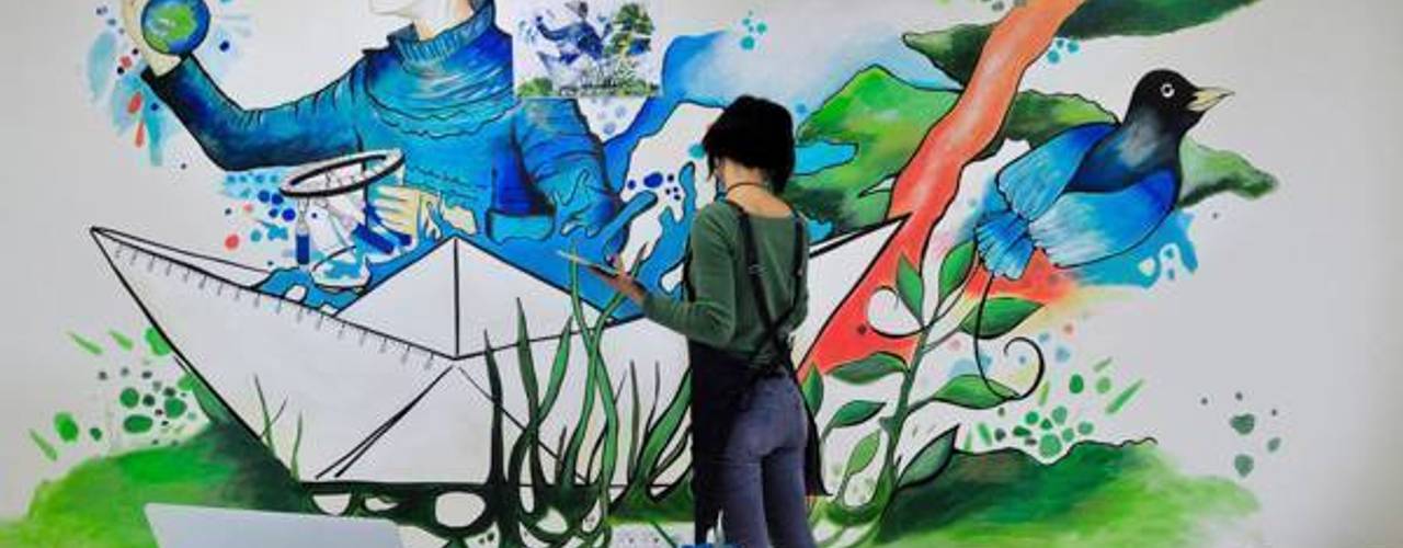 ​'Healing The World' mural for "HEXAGON Ortho", Gamze Yalçın Studio Gamze Yalçın Studio モダンデザインの 書斎