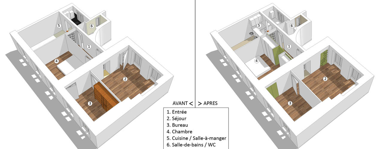 Avant/Après: Rénovation d'un appartement à Paris, Emilie Marx Emilie Marx Nhà phong cách tối giản