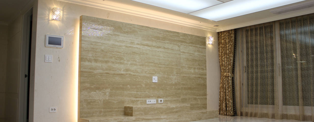 New concept natural marble flooring "NEW EASYSTONE", (주)이지테크(EASYTECH Inc.) (주)이지테크(EASYTECH Inc.) غرفة المعيشة
