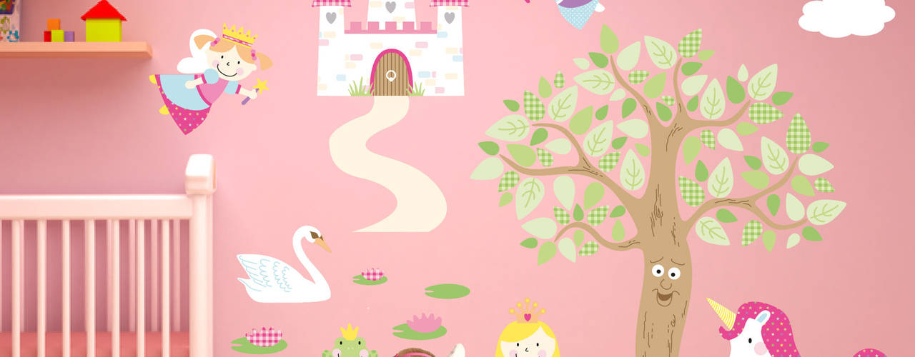 Deluxe Enchanted Fairy Princess Luxury Nursery Wall Art Sticker Design for a baby girls nursery room, Enchanted Interiors Enchanted Interiors Phòng trẻ em phong cách hiện đại