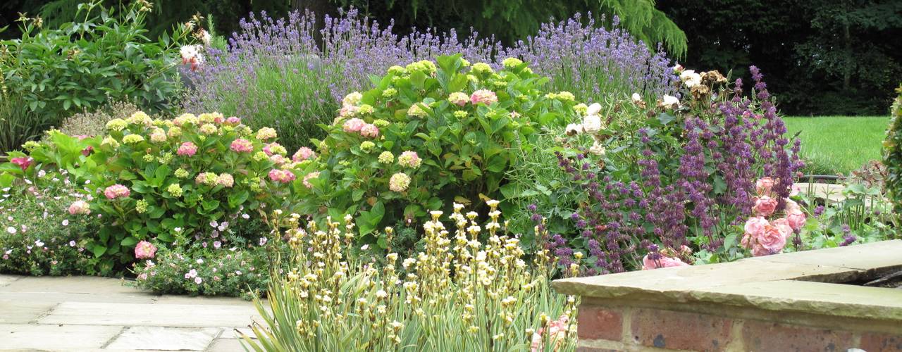 Country Family Garden With Oriental Water Garden, Cherry Mills Garden Design Cherry Mills Garden Design 庭院