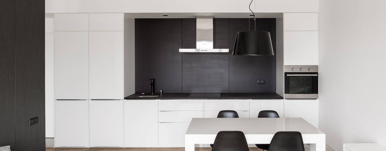 Projekt wnętrza mieszkanie w Warszawie M2-42M, OneByNine OneByNine Minimalist kitchen