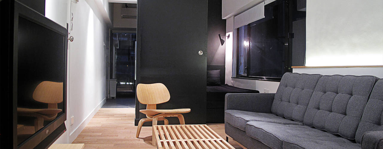 PROJEKT WNĘTRZA MIESZKANIA W HONG KONGU M1-28M INVADER APARTMENT, OneByNine OneByNine 미니멀리스트 거실