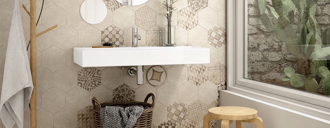 Hexatile Cement, Equipe Ceramicas Equipe Ceramicas Ванная комната в рустикальном стиле