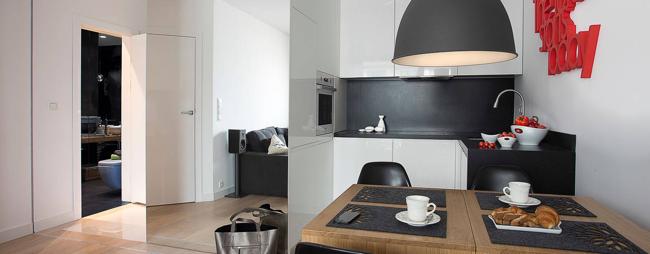 Minimalistyczny Apartament 43m2 Warszawa, The Vibe The Vibe 미니멀리스트 주방