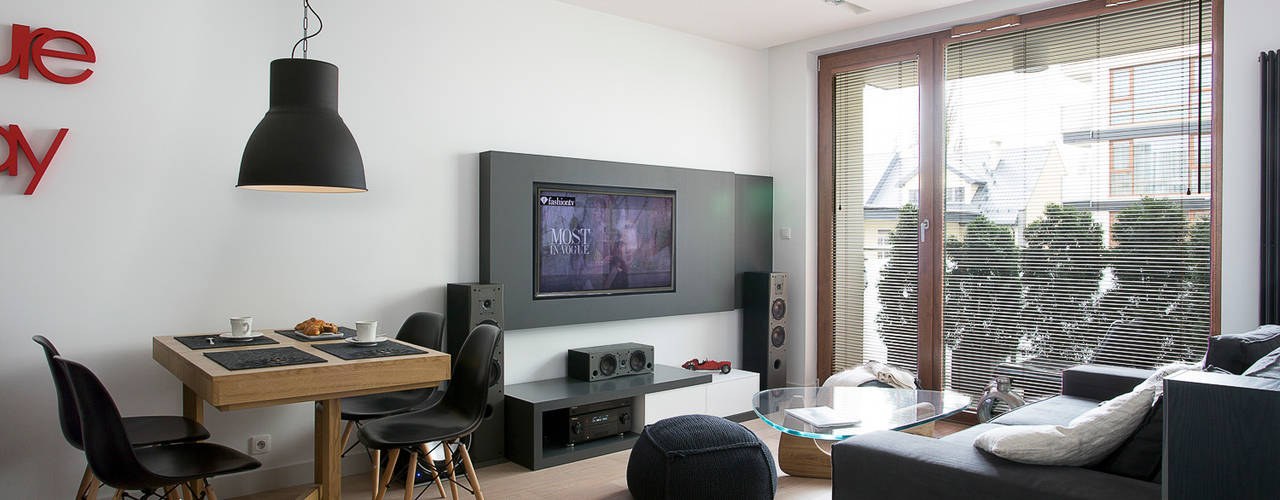 Minimalistyczny Apartament 43m2 Warszawa, The Vibe The Vibe 客廳