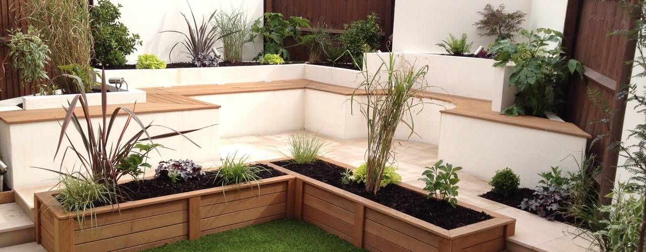 Integral bench seating/storage Lush Garden Design Modern garden