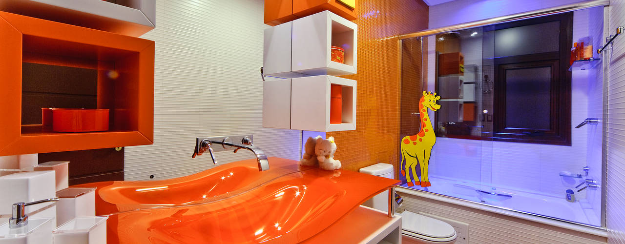 banheiro de menina, arquiteta aclaene de mello arquiteta aclaene de mello Modern Bathroom Orange