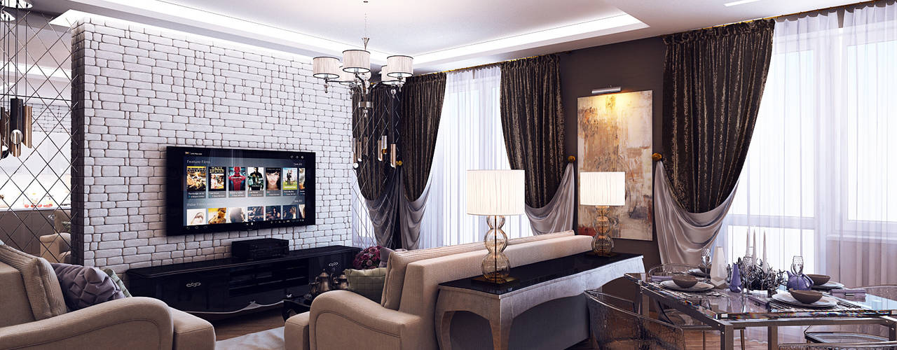 Квартира в стиле фьюжн, Дизайн студия "Чехова и Компания" Дизайн студия 'Чехова и Компания' Eclectic style living room