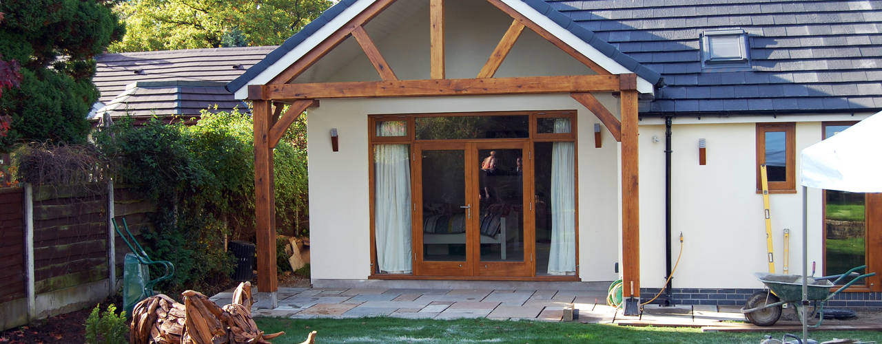 Oak Timber Frame House Extension, Gatley, Cheshire, Manchester, Grant Erskine Architects Grant Erskine Architects Classic style dining room