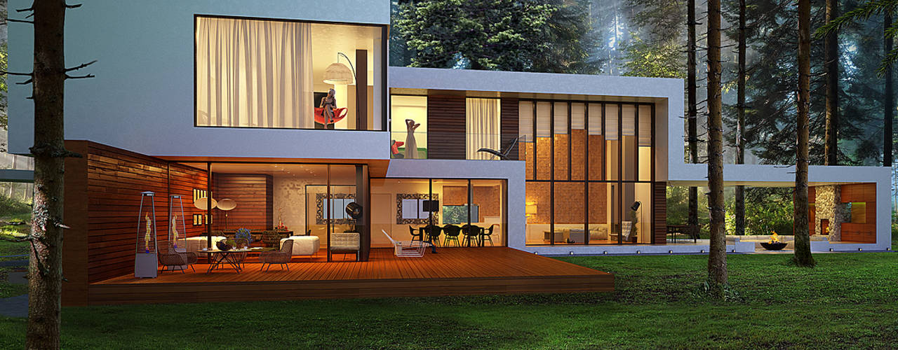 Дом в поселке Брюховичи, ALEXANDER ZHIDKOV ARCHITECT ALEXANDER ZHIDKOV ARCHITECT Casas de estilo minimalista