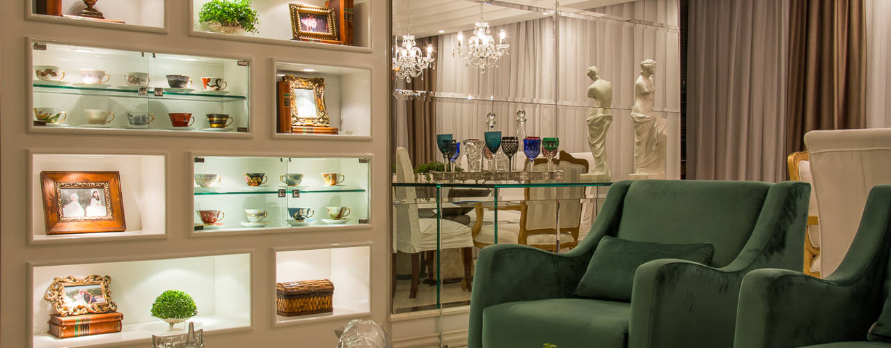 Living clássico m verde esmeralda, marli lima designer de interiores marli lima designer de interiores 클래식스타일 거실