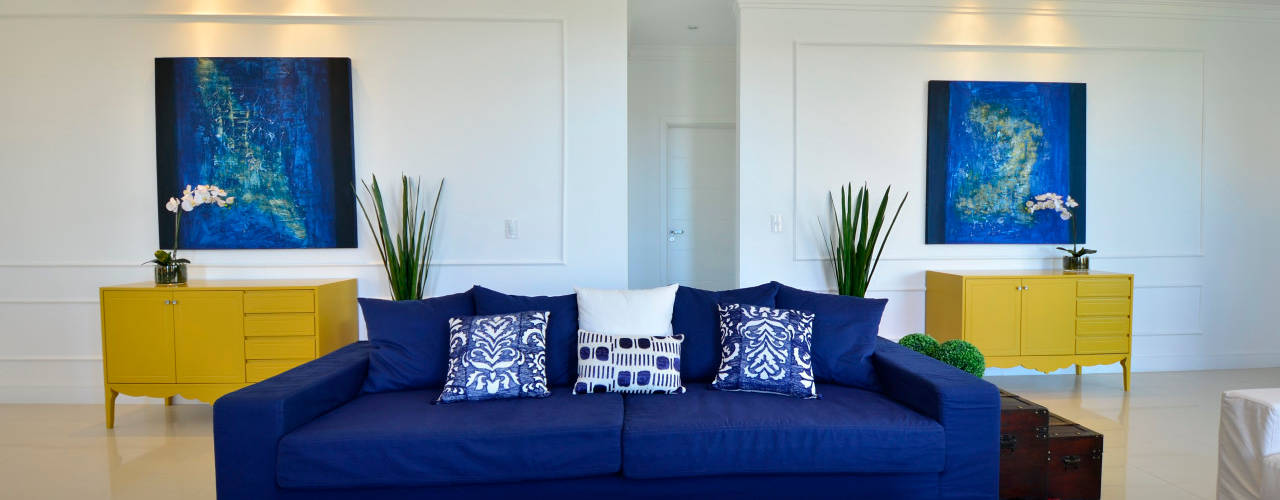 Casa de Praia Azul Marinho, marli lima designer de interiores marli lima designer de interiores 에클레틱 거실