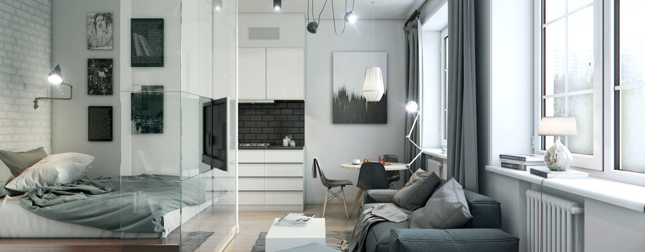 apartment of 32sq.m., Entalcev Konstantin Entalcev Konstantin インダストリアルデザインの リビング