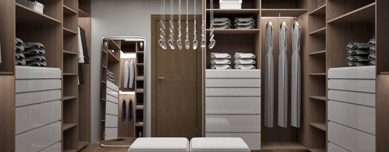 Recamara y Vestidor Moderno, Citlali Villarreal Interiorismo & Diseño Citlali Villarreal Interiorismo & Diseño ห้องแต่งตัว