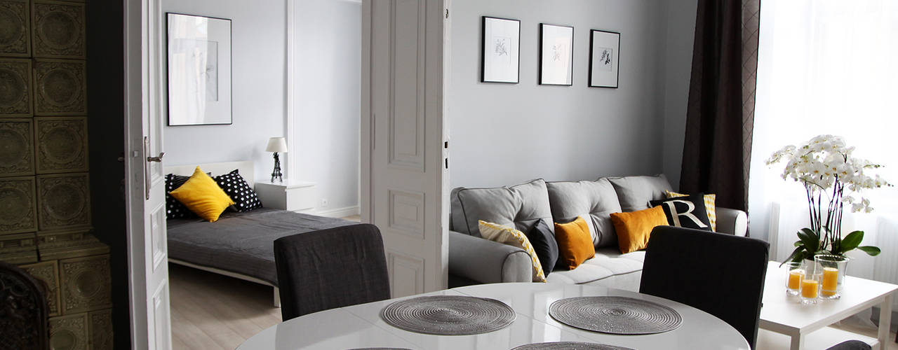 Mieszkanie w szarości , Grey shade interiors Grey shade interiors غرفة السفرة