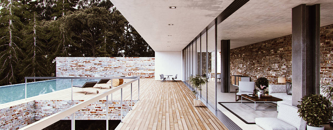 Exterior Home Visualization, WHITE ROOM DESIGN WHITE ROOM DESIGN Hiên, sân thượng phong cách hiện đại