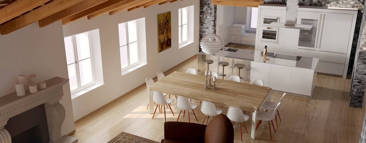 Attico privato, M A+D Menzo Architettura+Design M A+D Menzo Architettura+Design Salas de jantar modernas