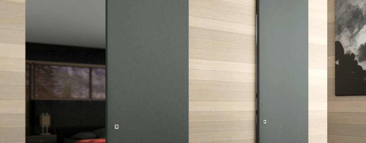 Soluzione scorrevole esterno parete senza binario a vista, Phi Porte Phi Porte Minimalist style doors Wood Wood effect
