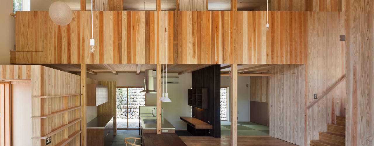 森林公園の家, HAN環境・建築設計事務所 HAN環境・建築設計事務所 Modern living room Wood Wood effect