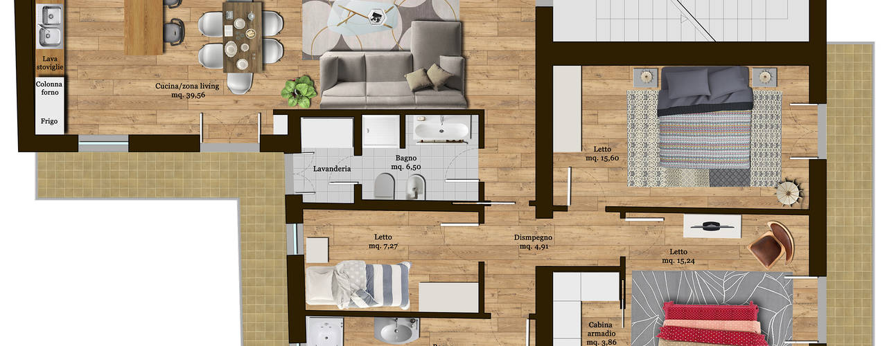 PROGETTO DI RIMODULAZIONE INTERNA DI UN APPARTAMENTO, Beniamino Faliti Architetto Beniamino Faliti Architetto جدران