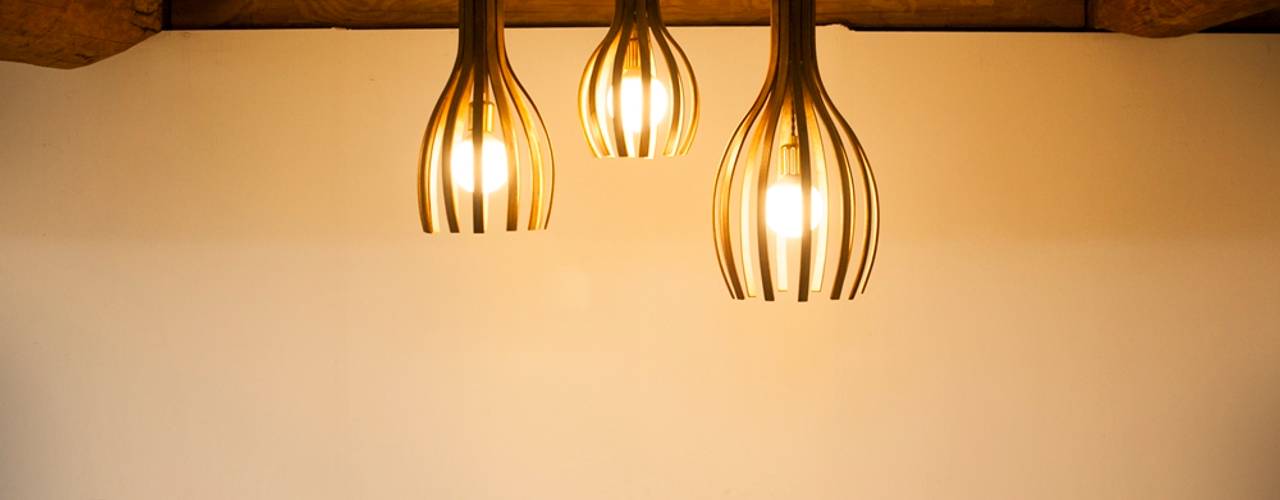 월넛 행잉 펜던트 조명 _ Curve Pendant Lighting , 유닛디자인 유닛디자인 Ruang Makan Modern Kayu Wood effect