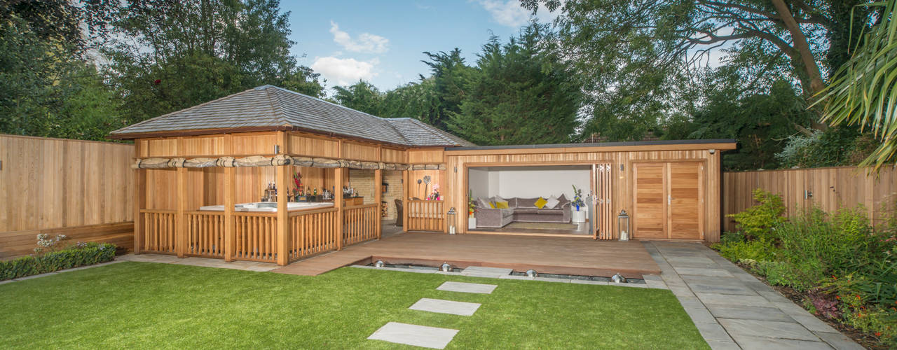 Bespoke garden building complete with spa and kitchen, Crown Pavilions Crown Pavilions Modern garage/shed