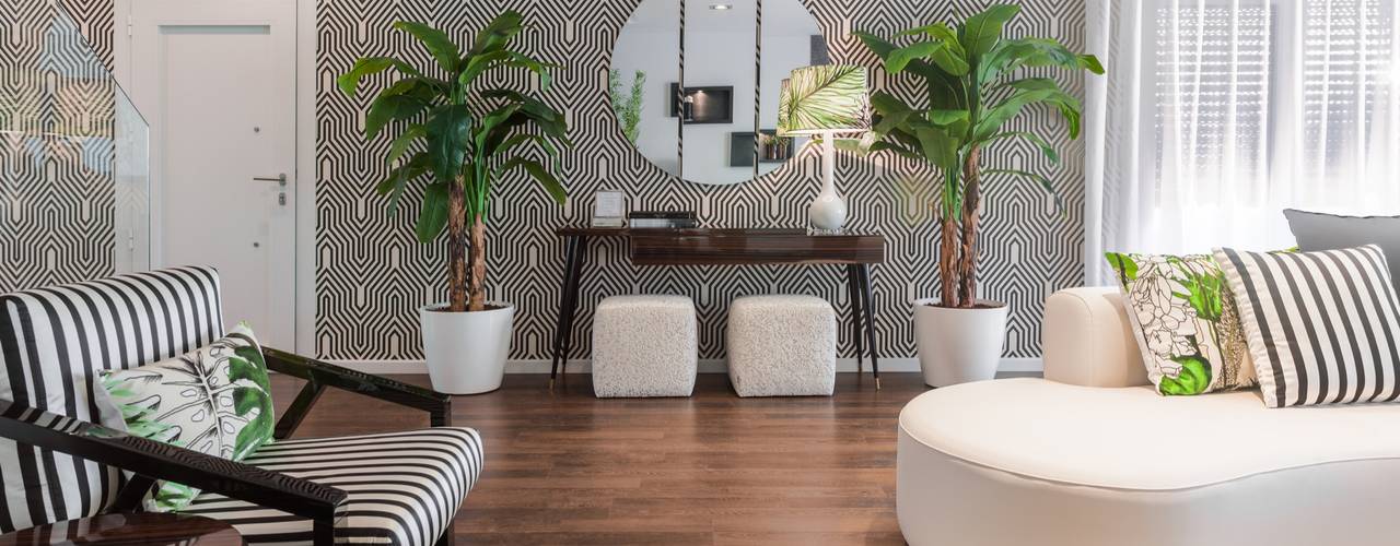 Sala Tropical Chic, Movelvivo Interiores Movelvivo Interiores Tropische Wohnzimmer Holznachbildung