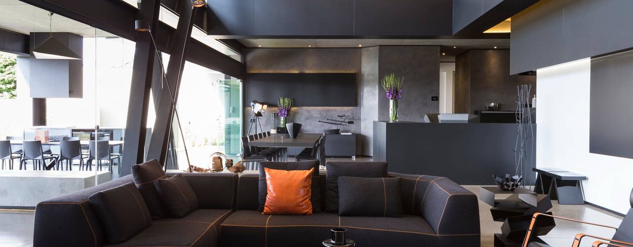 House in Kloof Road , Nico Van Der Meulen Architects Nico Van Der Meulen Architects Modern living room