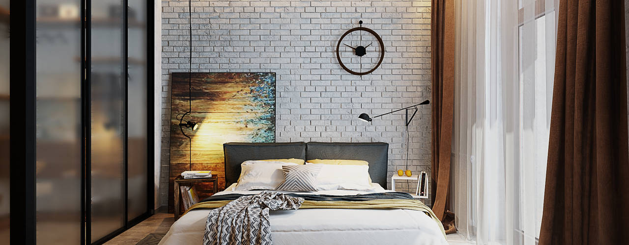 Спальня с элементами лофта и яркими акцентами, Solo Design Studio Solo Design Studio Industrial style bedroom Bricks