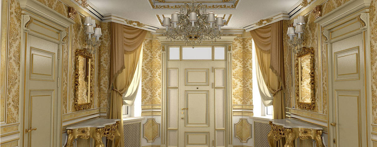 Дизайн интерьера дома в классическом стиле , 370 кв. м в, Москвовская область , Ad-home Ad-home クラシカルスタイルの 玄関&廊下&階段