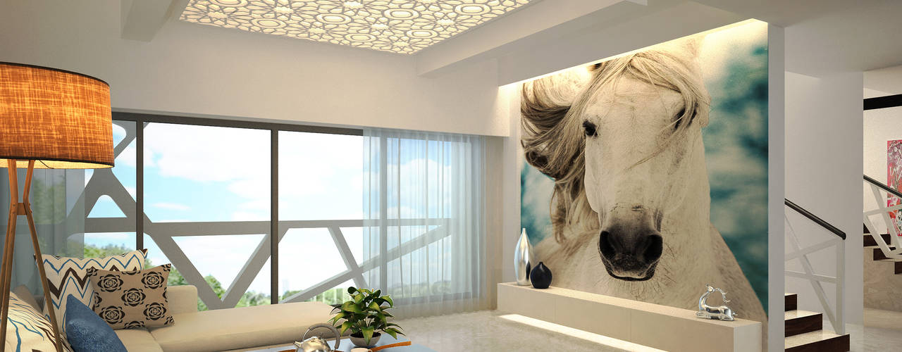 MODERN GREEK THEMED BUNGALOW SCHEME,KHANDALA, AIS Designs AIS Designs Mediterranean style living room