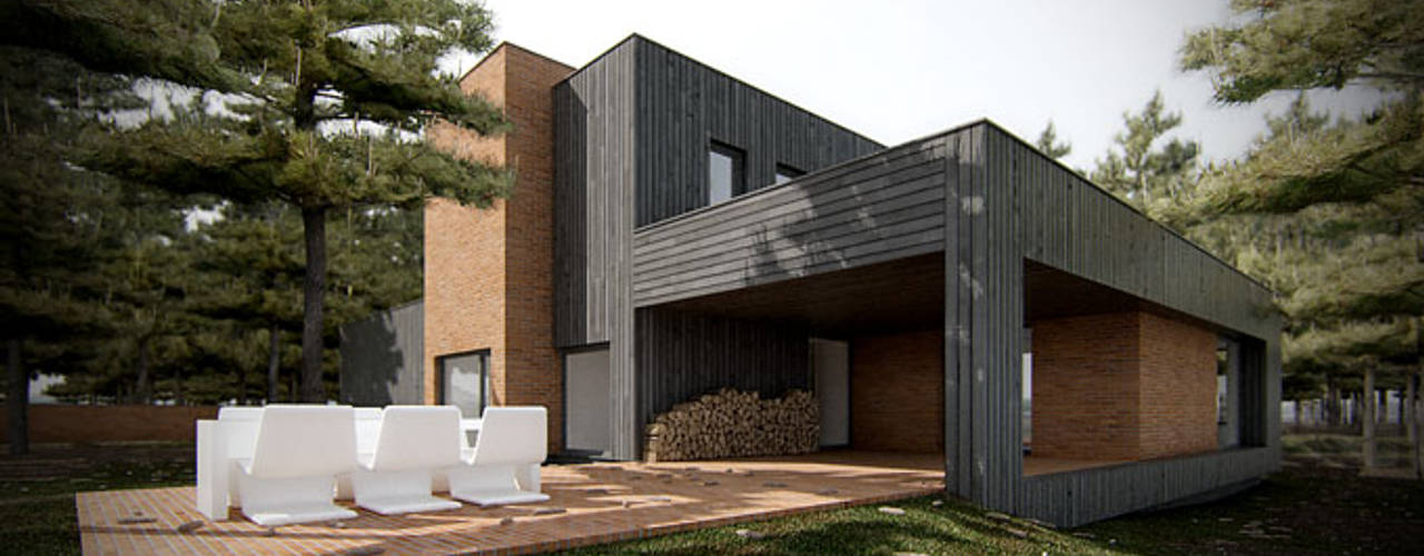 DOM W LESIE, PL+sp. z o.o. PL+sp. z o.o. Casas modernas: Ideas, diseños y decoración