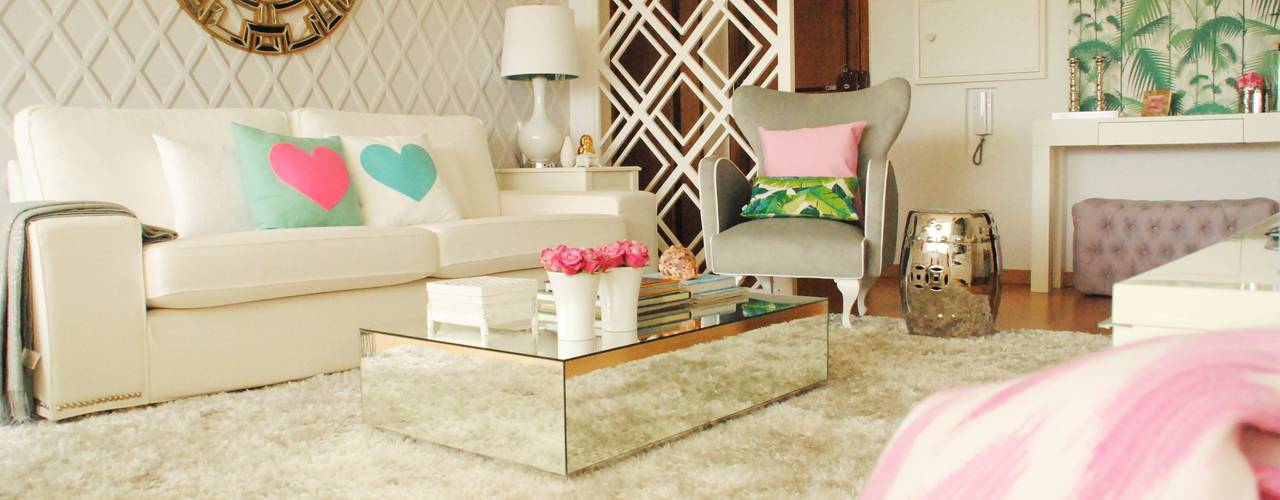 Pedaço de sol! - Decoração de sala de estar e jantar, White Glam White Glam Modern living room
