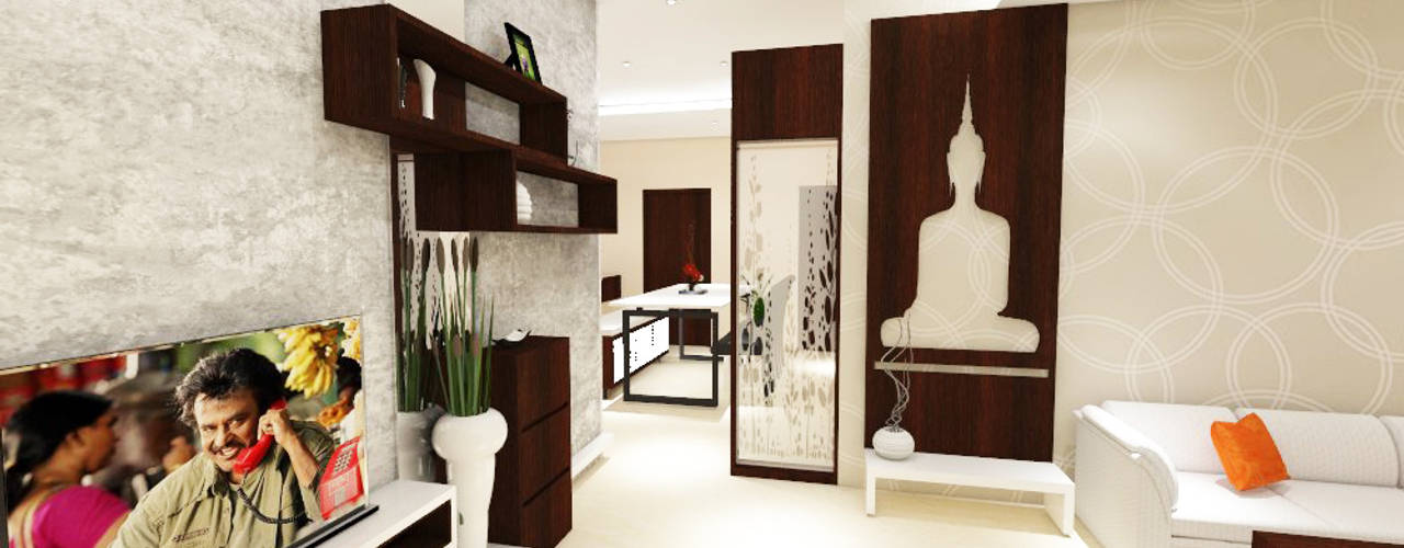 3 bedroom residential project Alkapuri, Hyderabad., colourschemeinteriors colourschemeinteriors Minimalist living room Plywood