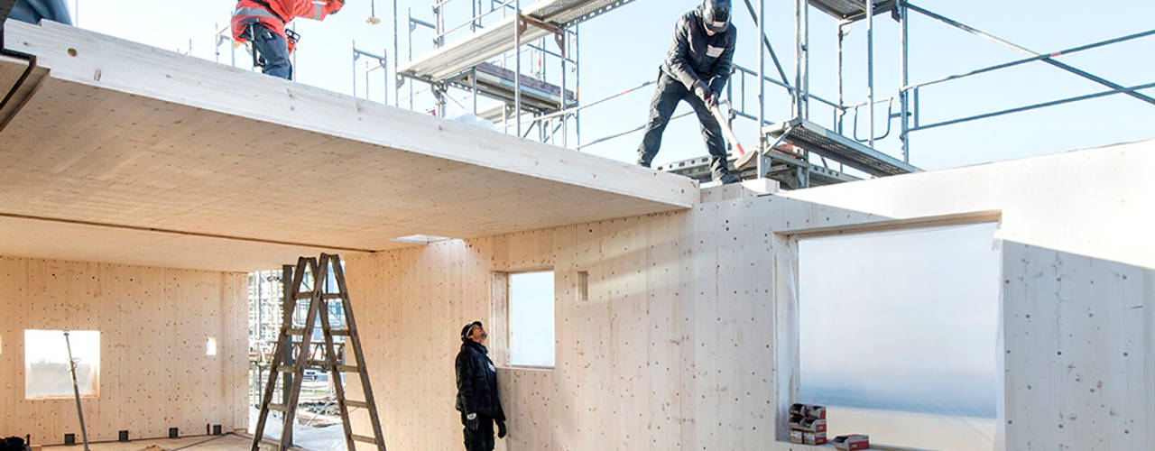 woodcube Hamburg - „Ökologisch sinnvoll – CO2-neutral – Bauen“ architekturagentur Moderne Wände & Böden